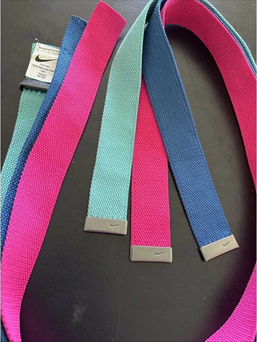 Nike Golf Web Belt Hot pink Blue And Teal Buckle Belt One Size *48.5”* Long